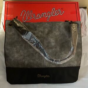 Sale! Wrangler vegan leather hobo bag pewter/black new with tags